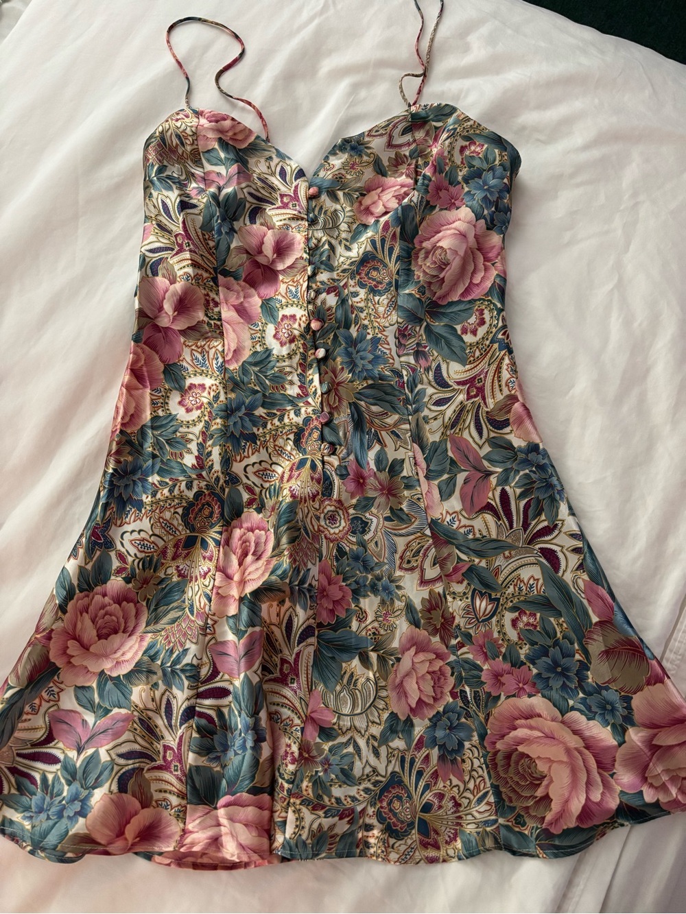 Victoria’s Secret Vintage Gold Label Floral Button Front Satin Slip Dress Large
